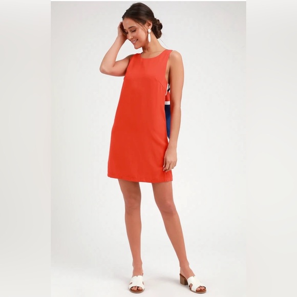 Lulu’s Joyful Multi Stripe Toe Back in Red Orange - Picture 2 of 3